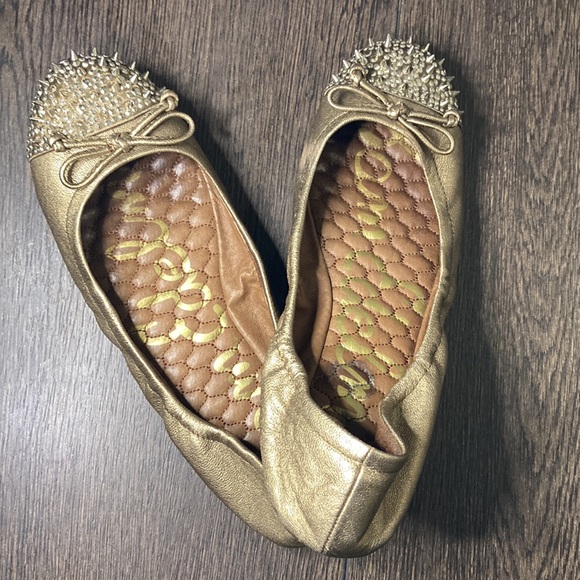 Sam Edelman Beatrix Gold Spiked Studded Ballet Flats With Bows Size 7½M - Picture 6 of 12